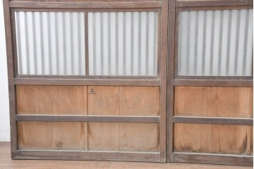 アンティーク建具　裏障子と裏ガラスを組み込んだ格子戸3枚セット　(R-083479)