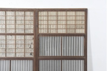 アンティーク建具　裏障子と裏ガラスを組み込んだ格子戸3枚セット　(R-083479)