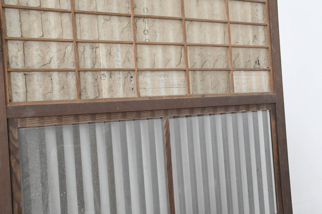 アンティーク建具　裏障子と裏ガラスを組み込んだ格子戸3枚セット　(R-083479)