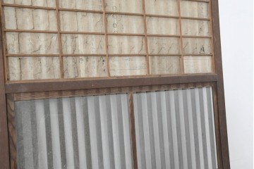 アンティーク建具　裏障子と裏ガラスを組み込んだ格子戸3枚セット　(R-083479)