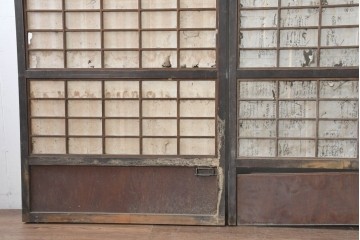 アンティーク建具　明治期　味わいのある木味の裏障子付き格子戸3枚セット　(R-083480)