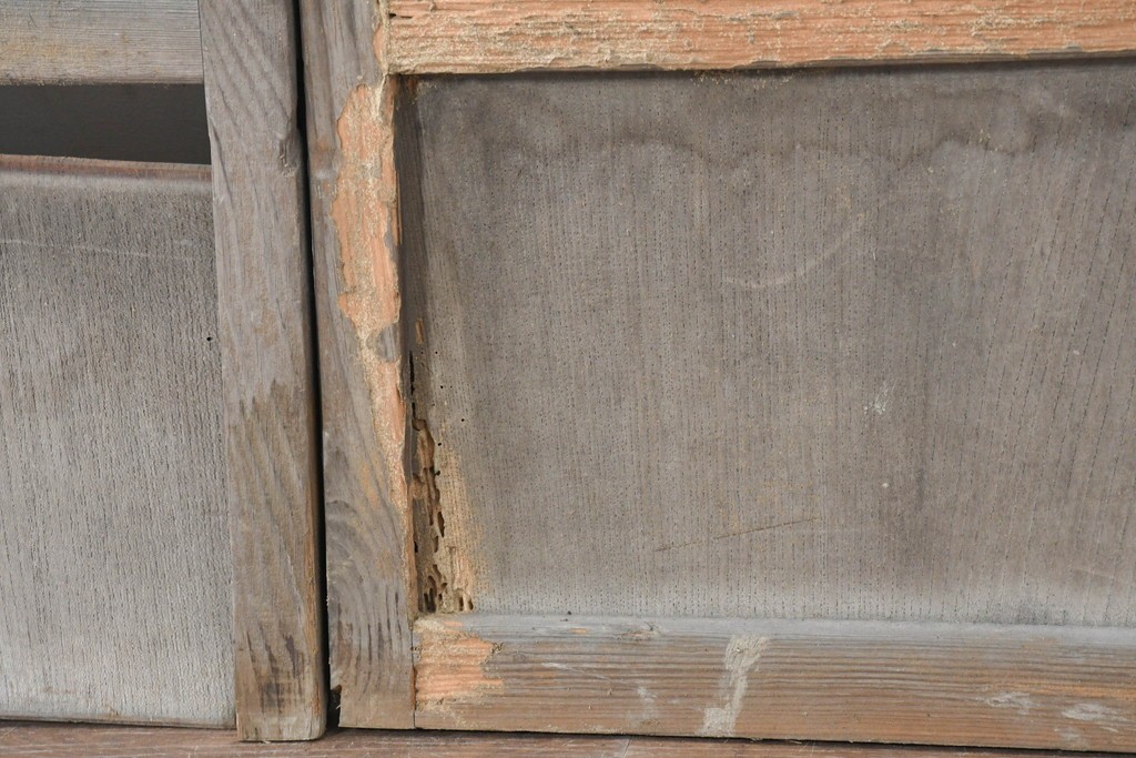 アンティーク建具　明治期　味わいのある木味の裏障子付き格子戸3枚セット　(R-083480)