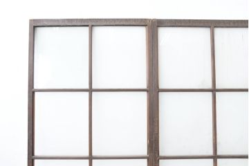 アンティーク建具　古民家風　風情ある格子デザインのガラス戸2枚セット(引き戸、ガラス戸)(R-083484)