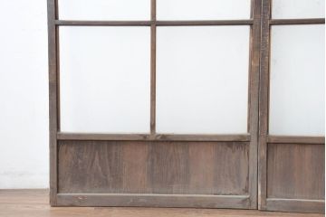 アンティーク建具　古民家風　風情ある格子デザインのガラス戸2枚セット(引き戸、ガラス戸)(R-083484)