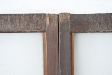 アンティーク建具　古民家風　風情ある格子デザインのガラス戸2枚セット(引き戸、ガラス戸)(R-083484)