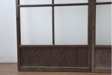アンティーク建具　古民家風　風情ある格子デザインのガラス戸2枚セット(引き戸、ガラス戸)(R-083484)