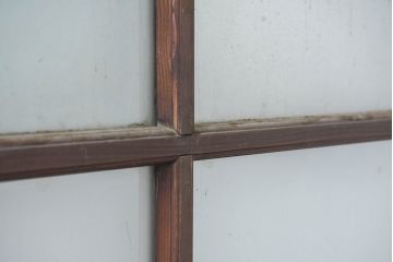 アンティーク建具　古民家風　風情ある格子デザインのガラス戸2枚セット(引き戸、ガラス戸)(R-083484)