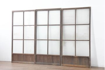 アンティーク建具　味わい深い風合いが懐かしさを感じるガラス戸3枚セット(引き戸)(R-083485)