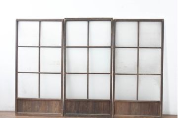 アンティーク建具　味わい深い風合いが懐かしさを感じるガラス戸3枚セット(引き戸)(R-083485)