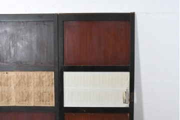 アンティーク建具　明治大正期　重厚な木枠の障子帯戸3枚セット　(R-083491)