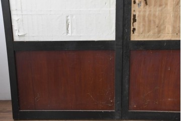 アンティーク建具　明治大正期　重厚な木枠の障子帯戸3枚セット　(R-083491)