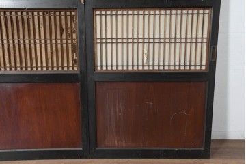 アンティーク建具　明治大正期　重厚な木枠の障子帯戸3枚セット　(R-083491)