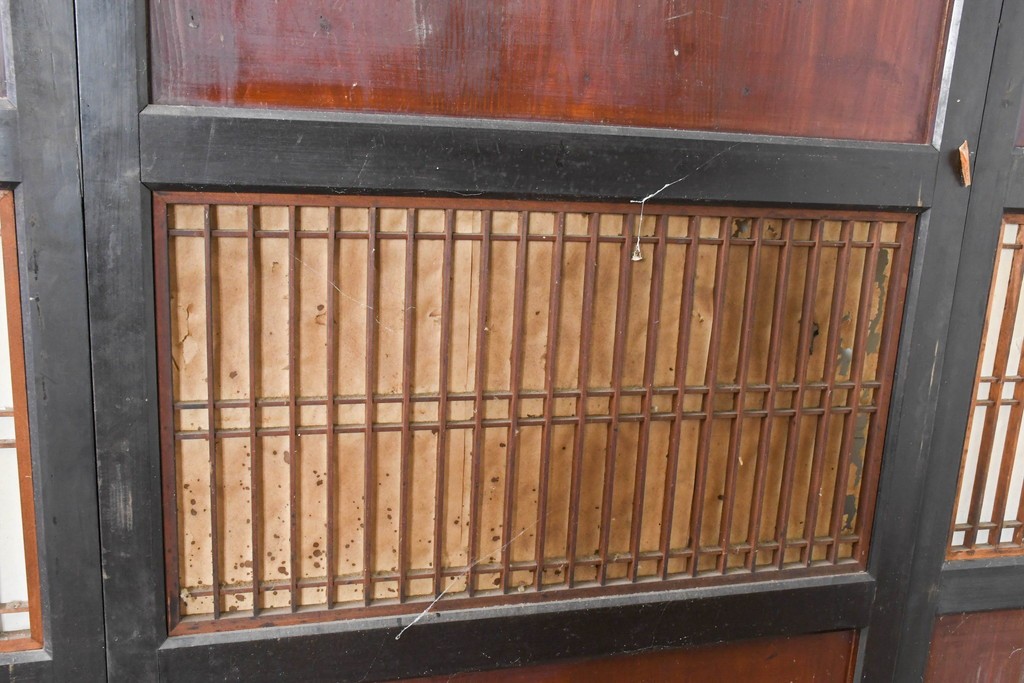 アンティーク建具　明治大正期　重厚な木枠の障子帯戸3枚セット　(R-083491)