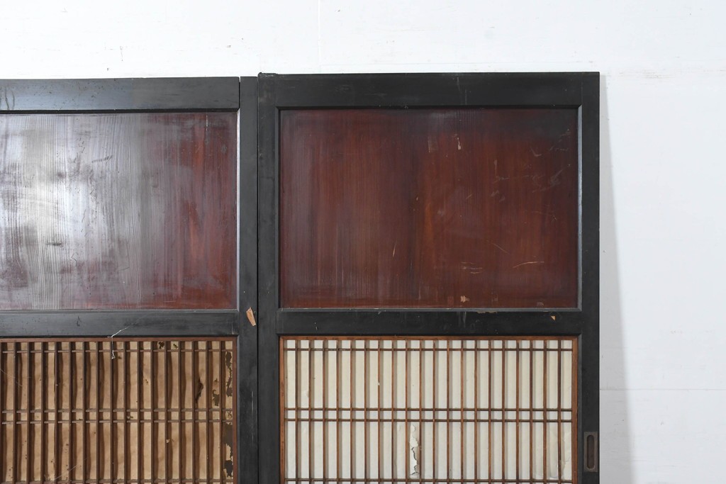 アンティーク建具　明治大正期　重厚な木枠の障子帯戸3枚セット　(R-083491)