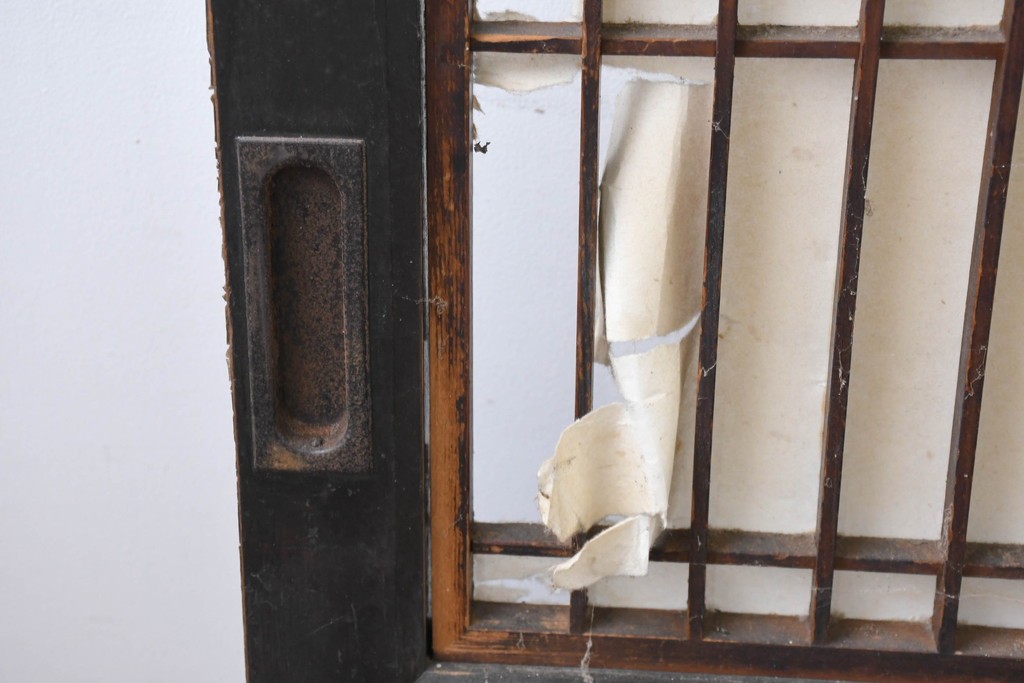 アンティーク建具　明治大正期　重厚な木枠の障子帯戸3枚セット　(R-083491)