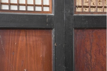 アンティーク建具　明治大正期　重厚な木枠の障子帯戸3枚セット　(R-083491)