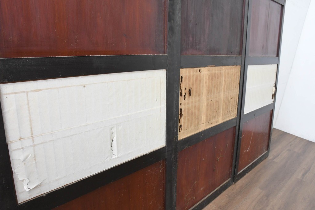 アンティーク建具　明治大正期　重厚な木枠の障子帯戸3枚セット　(R-083491)