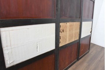 アンティーク建具　明治大正期　重厚な木枠の障子帯戸3枚セット　(R-083491)