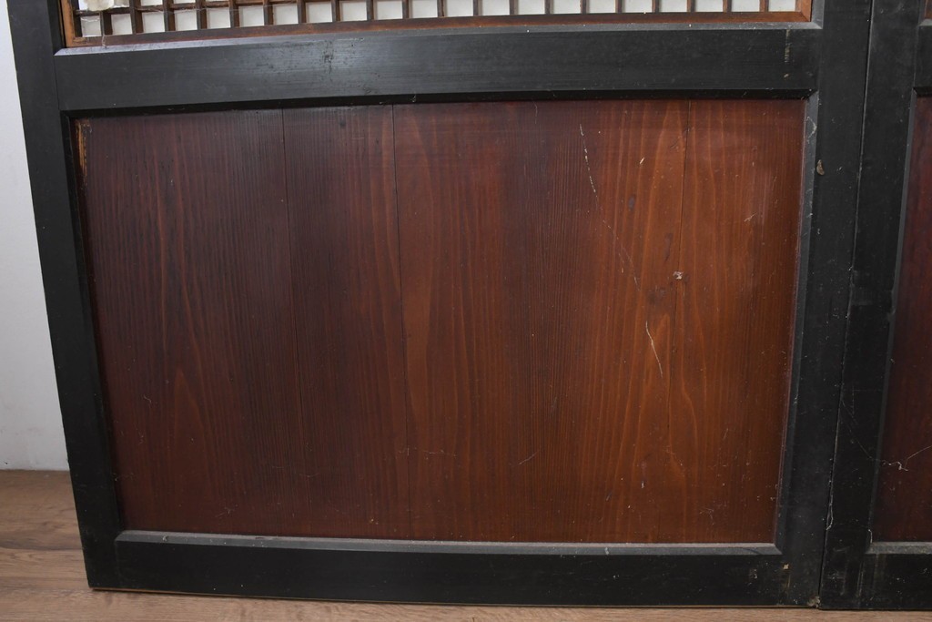 アンティーク建具　明治大正期　重厚な木枠の障子帯戸3枚セット　(R-083491)