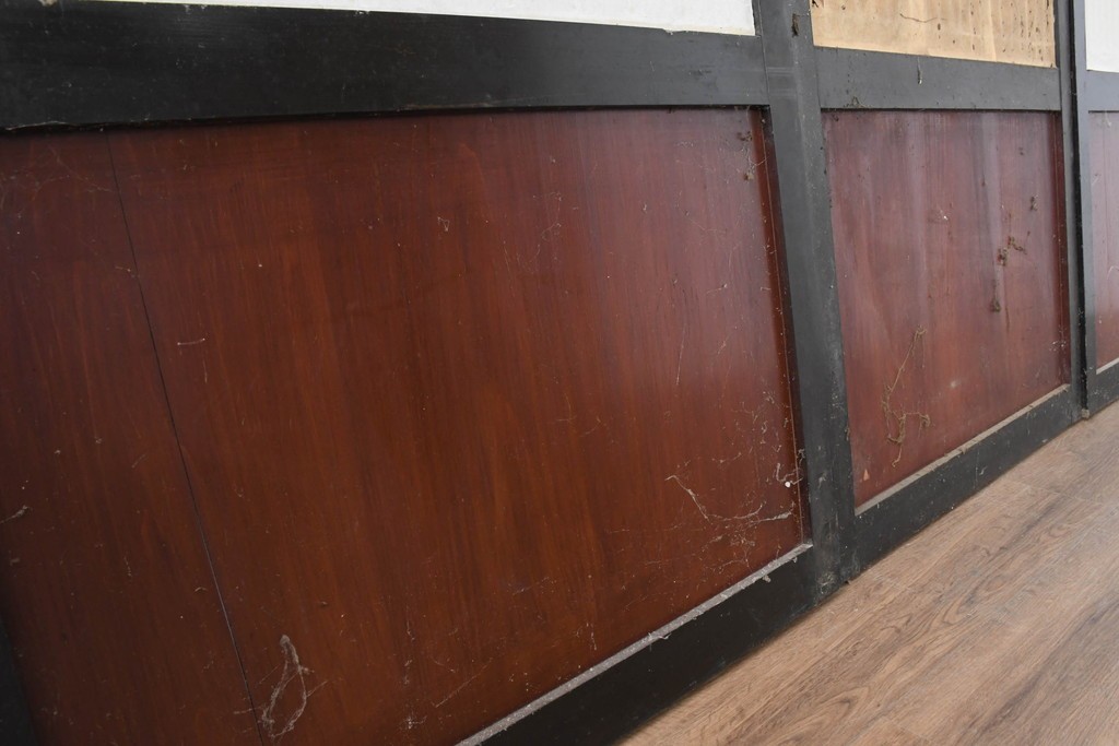 アンティーク建具　明治大正期　重厚な木枠の障子帯戸3枚セット　(R-083491)