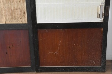 アンティーク建具　明治大正期　重厚な木枠の障子帯戸3枚セット　(R-083491)