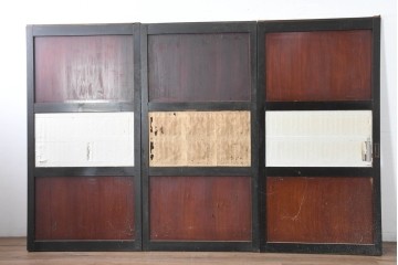 アンティーク建具　明治大正期　重厚な木枠の障子帯戸3枚セット　(R-083491)