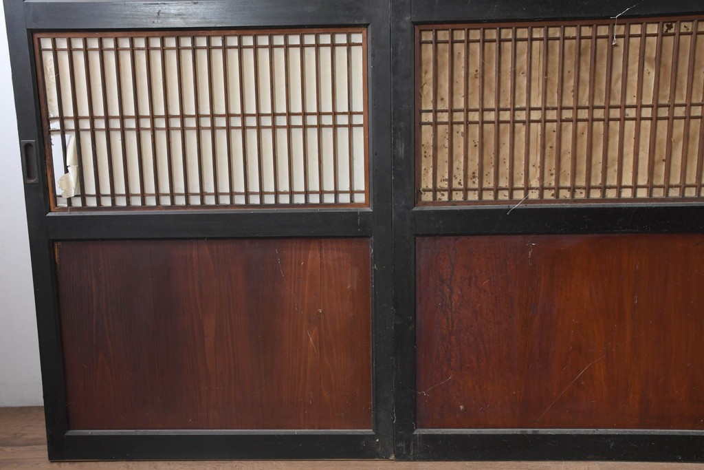 アンティーク建具　明治大正期　重厚な木枠の障子帯戸3枚セット　(R-083491)