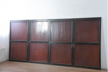 アンティーク建具　明治大正期　重厚な木枠の板戸4枚セット　(R-083492)