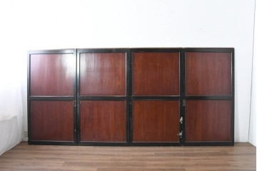 アンティーク建具　明治大正期　重厚な木枠の板戸4枚セット　(R-083492)