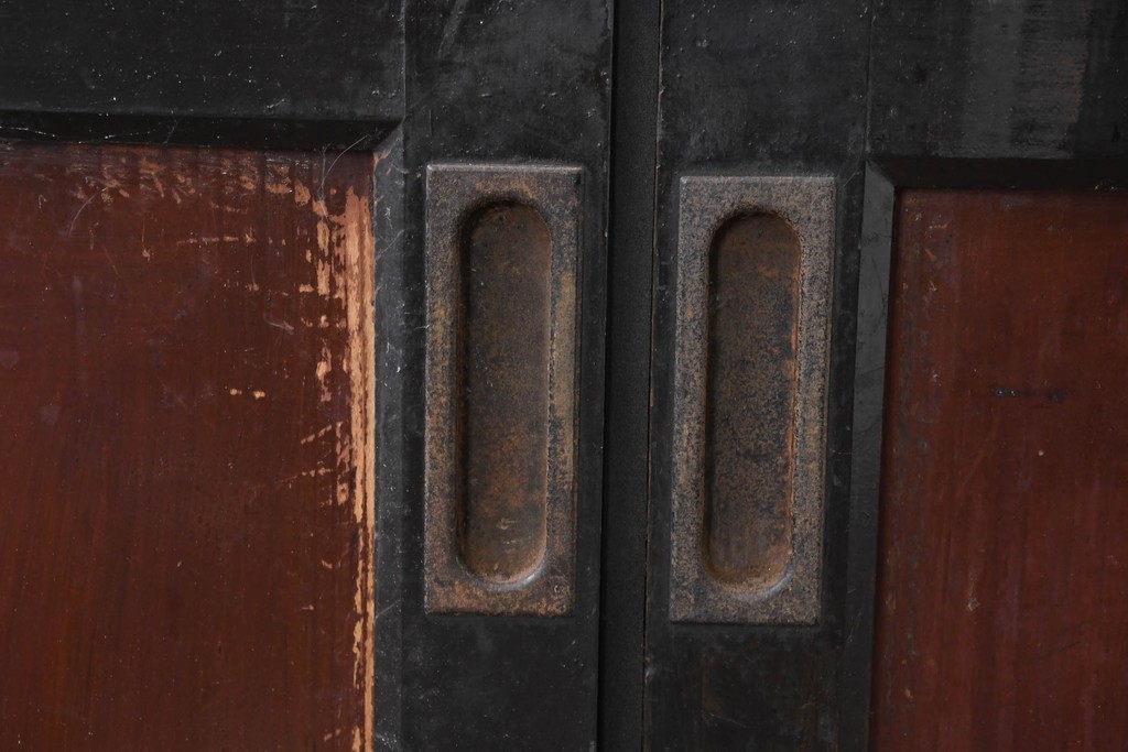 アンティーク建具　明治大正期　重厚な木枠の板戸4枚セット　(R-083492)