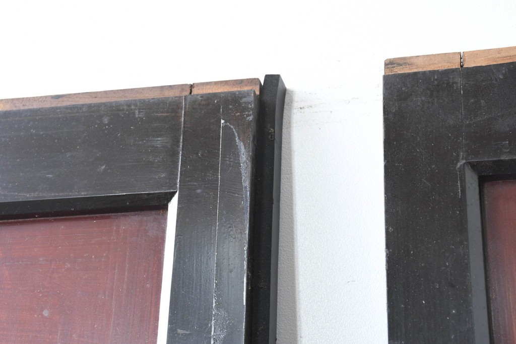 アンティーク建具　明治大正期　重厚な木枠の板戸4枚セット　(R-083492)