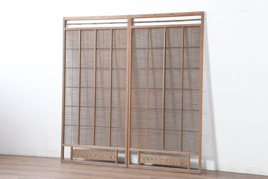 ヴィンテージ建具　昭和中期　涼し気な格子組みの夏戸2枚セット　(R-083493)