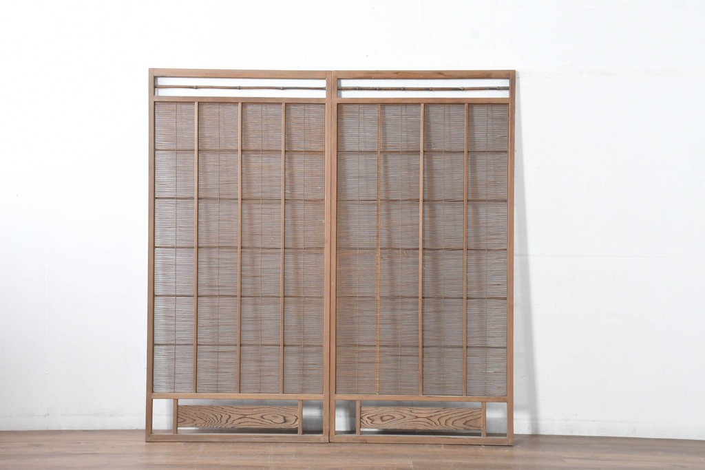 ヴィンテージ建具　昭和中期　涼し気な格子組みの夏戸2枚セット　(R-083493)