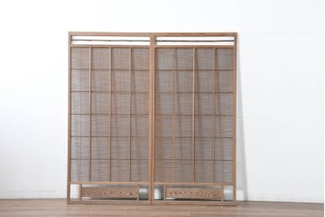 ヴィンテージ建具　昭和中期　涼し気な格子組みの夏戸2枚セット　(R-083493)