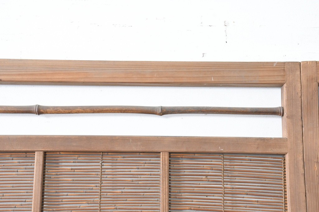 ヴィンテージ建具　昭和中期　涼し気な格子組みの夏戸2枚セット　(R-083493)