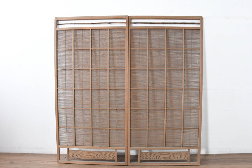 ヴィンテージ建具　昭和中期　涼し気な格子組みの夏戸2枚セット　(R-083493)