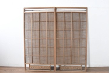 ヴィンテージ建具　昭和中期　涼し気な格子組みの夏戸2枚セット　(R-083493)