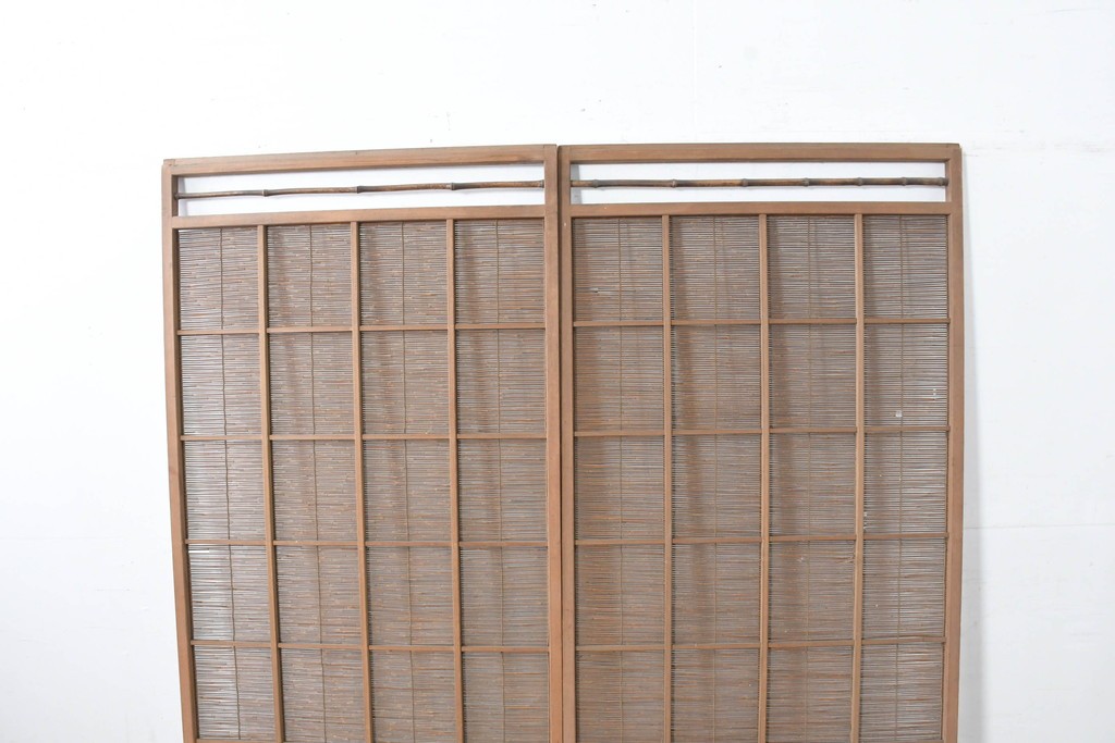 ヴィンテージ建具　昭和中期　涼し気な格子組みの夏戸2枚セット　(R-083493)