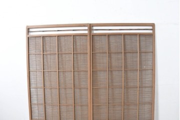 ヴィンテージ建具　昭和中期　涼し気な格子組みの夏戸2枚セット　(R-083493)