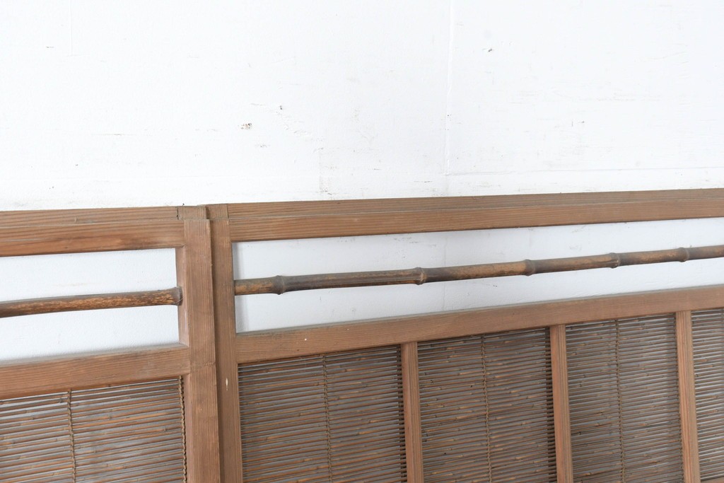 ヴィンテージ建具　昭和中期　涼し気な格子組みの夏戸2枚セット　(R-083493)