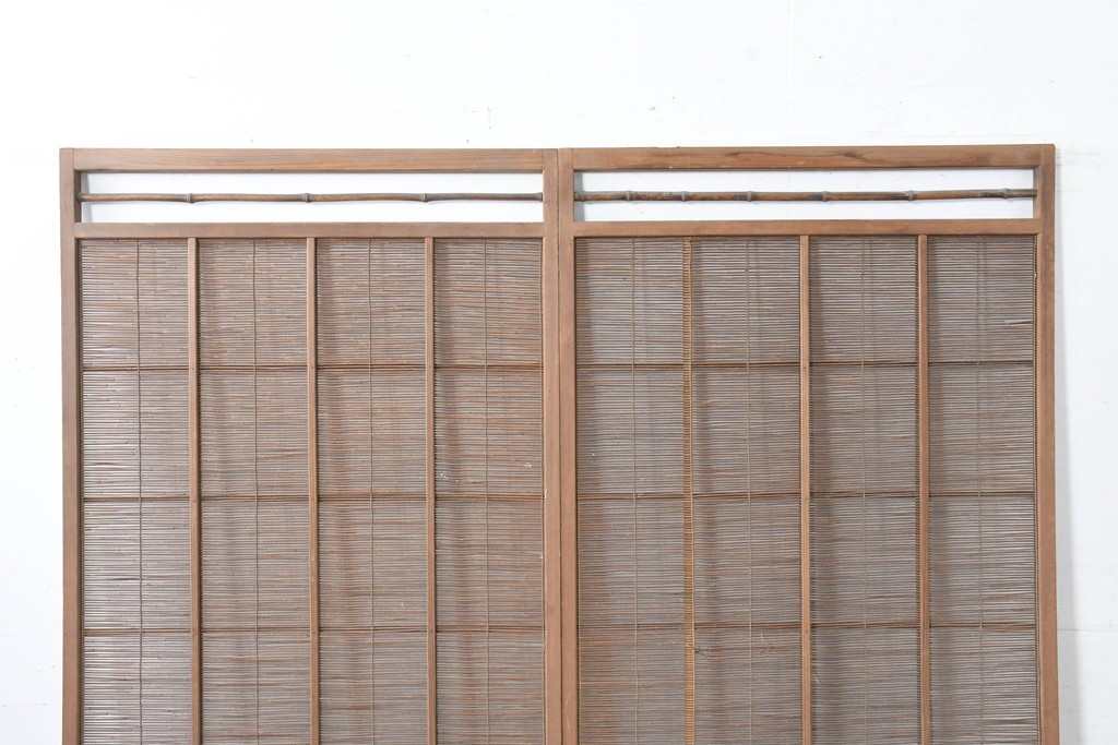 ヴィンテージ建具　昭和中期　涼し気な格子組みの夏戸2枚セット　(R-083493)