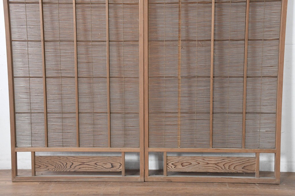 ヴィンテージ建具　昭和中期　涼し気な格子組みの夏戸2枚セット　(R-083493)