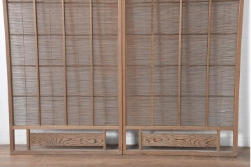ヴィンテージ建具　昭和中期　涼し気な格子組みの夏戸2枚セット　(R-083493)