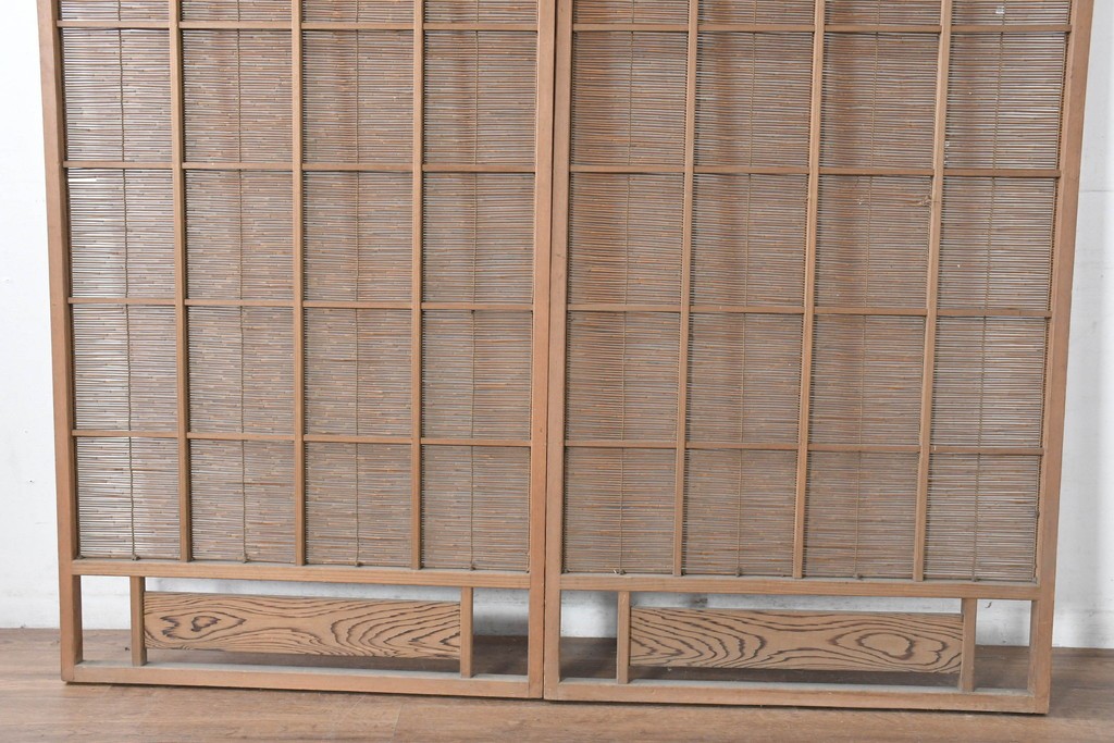 ヴィンテージ建具　昭和中期　涼し気な格子組みの夏戸2枚セット　(R-083493)