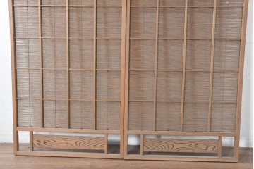 ヴィンテージ建具　昭和中期　涼し気な格子組みの夏戸2枚セット　(R-083493)