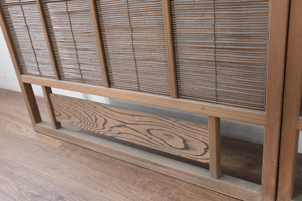 ヴィンテージ建具　昭和中期　涼し気な格子組みの夏戸2枚セット　(R-083493)