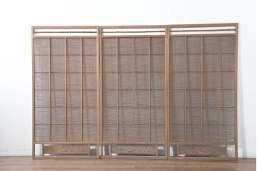 ヴィンテージ建具　昭和中期　涼し気な格子組みの夏戸3枚セット　(R-083495)