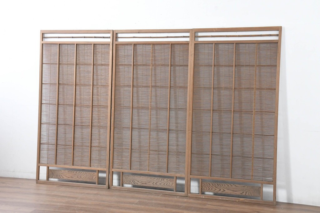 ヴィンテージ建具　昭和中期　涼し気な格子組みの夏戸3枚セット　(R-083495)