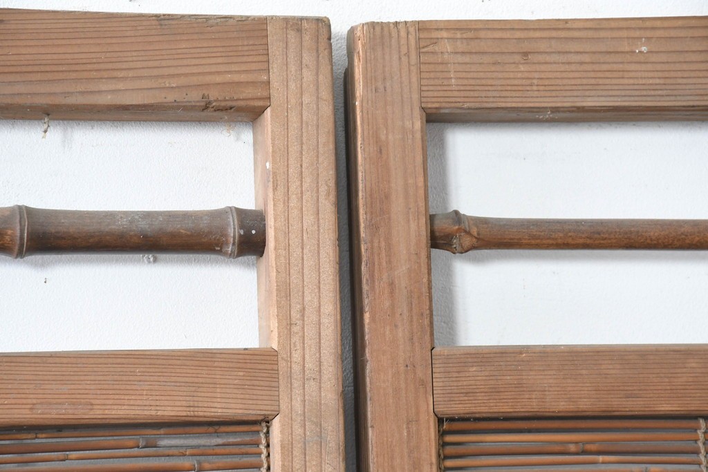 ヴィンテージ建具　昭和中期　涼し気な格子組みの夏戸3枚セット　(R-083495)