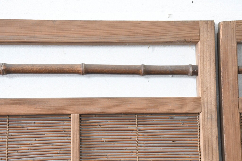 ヴィンテージ建具　昭和中期　涼し気な格子組みの夏戸3枚セット　(R-083495)